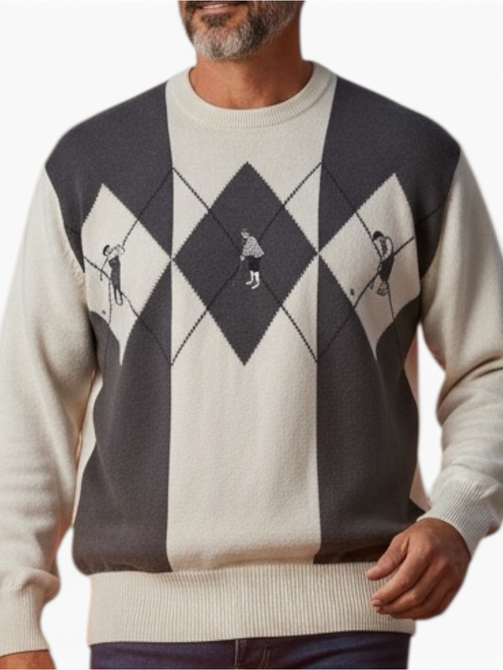 Lord & Taylor VTG Men's Cream & Charcoal Argyle Golf Pullover Sweater SZ M NWT